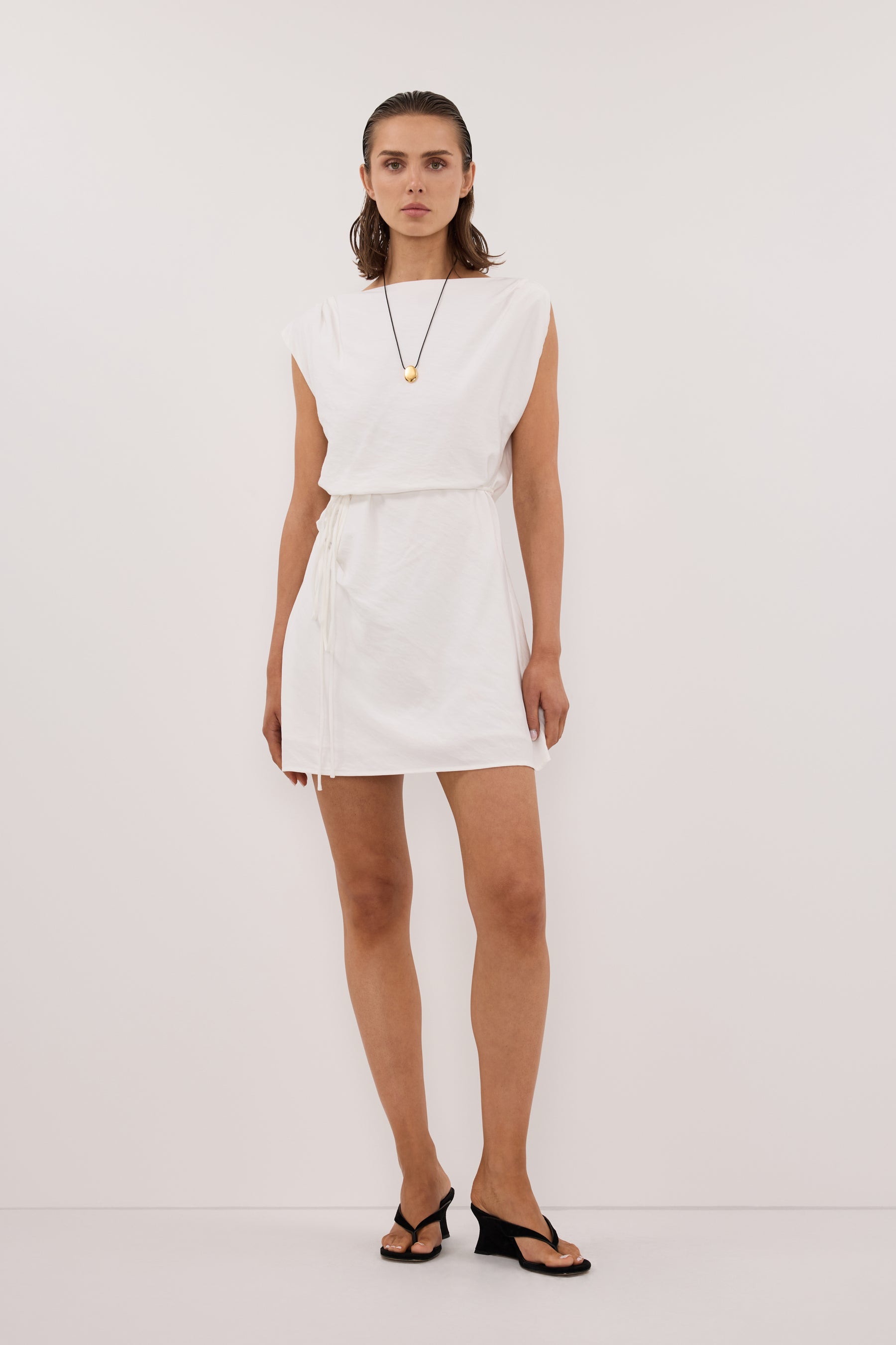 Marmo Draped Mini Dress in White By DISSH
