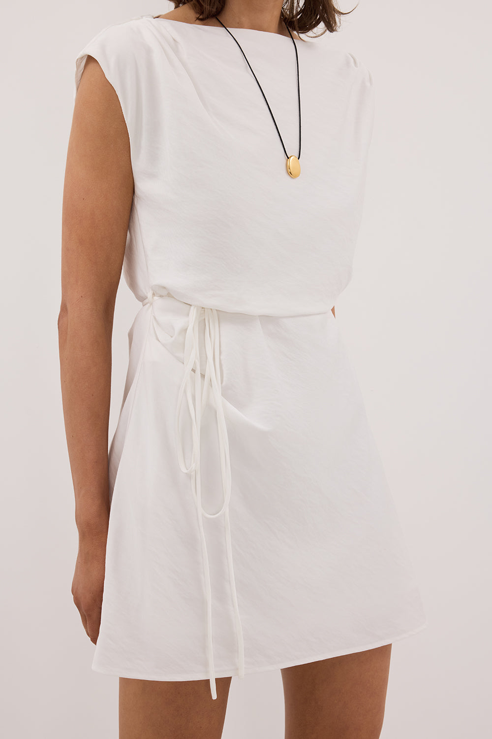 MARMO WHITE DRAPED MINI DRESS