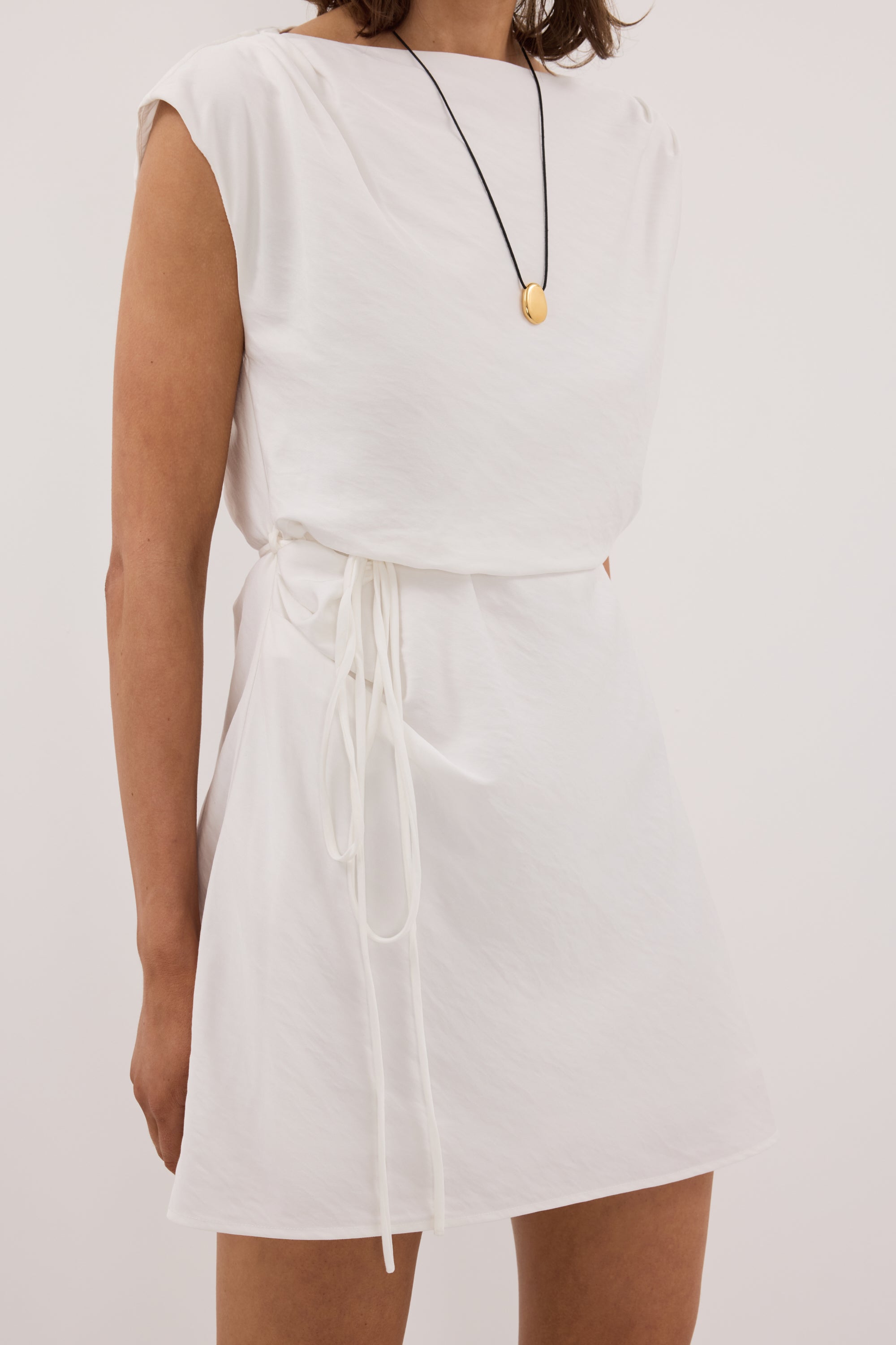 MARMO WHITE DRAPED MINI DRESS – DISSH