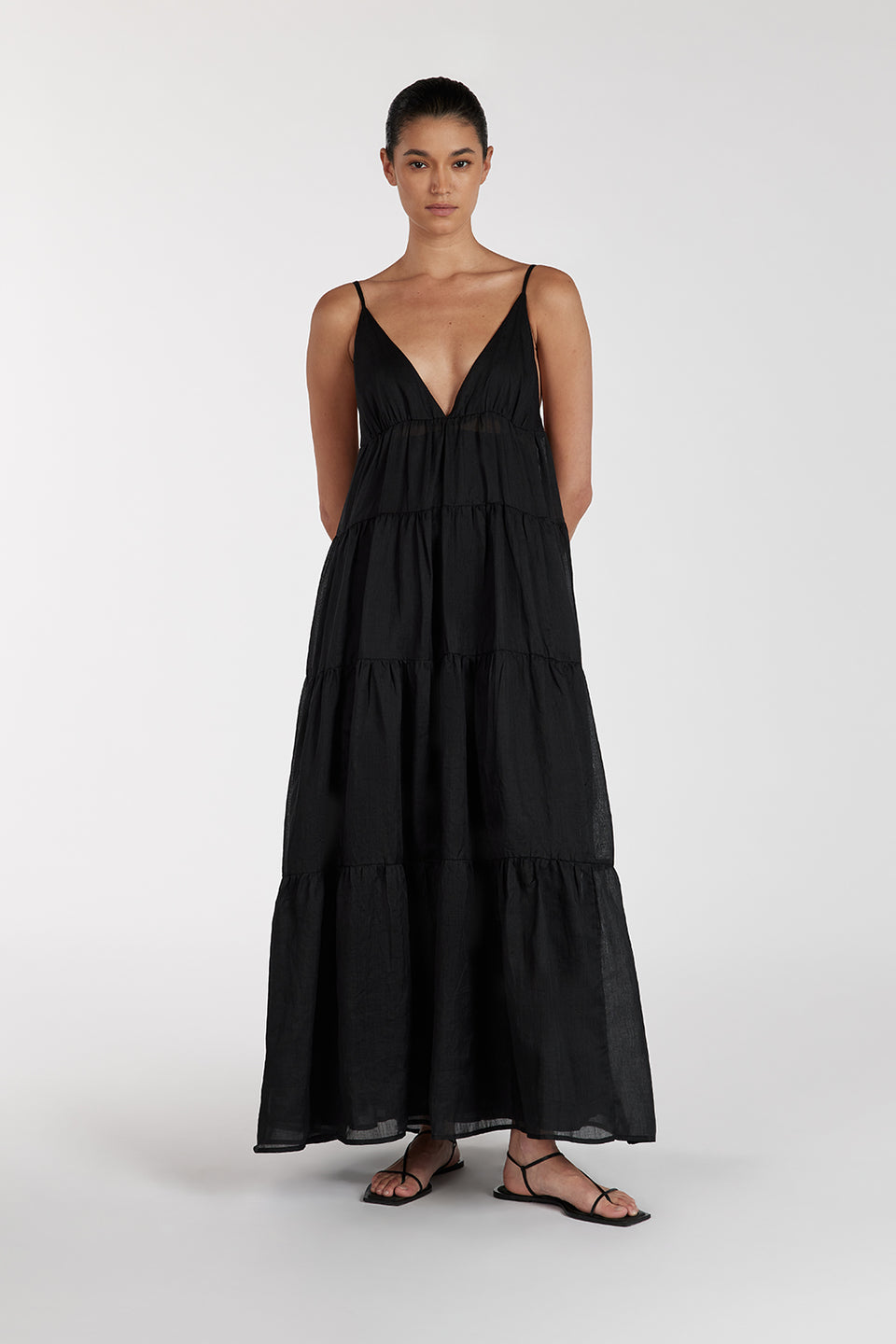 LIZA BLACK RAMIE MIDI DRESS