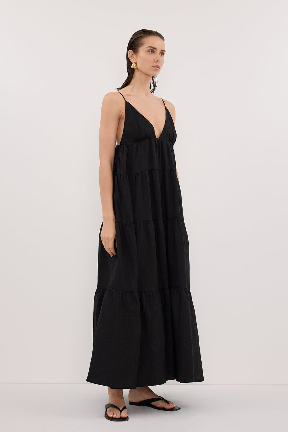LIZA BLACK RAMIE MIDI DRESS