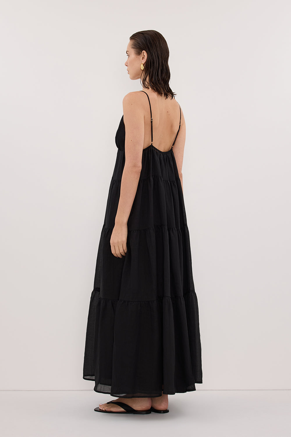 LIZA BLACK RAMIE MIDI DRESS