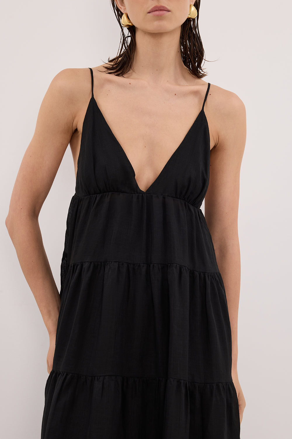 LIZA BLACK RAMIE MIDI DRESS