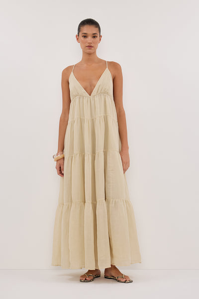 Aude wearing LIZA PLASTER RAMIE MIDI DRESS