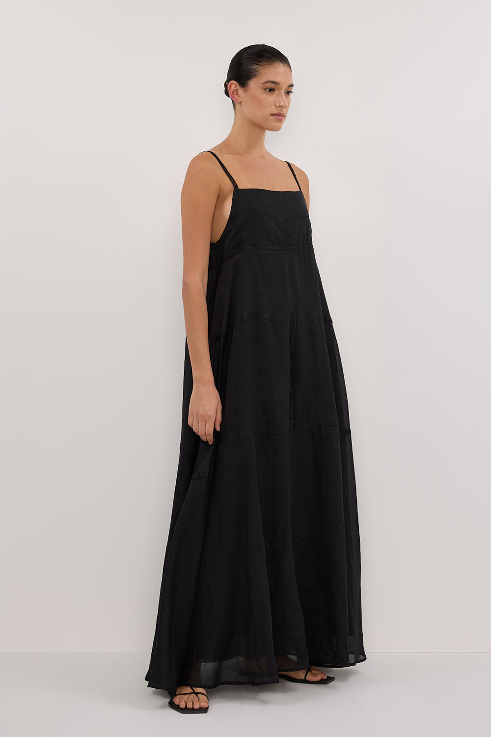 TINA BLACK RAMIE HIGH NECK MIDI DRESS