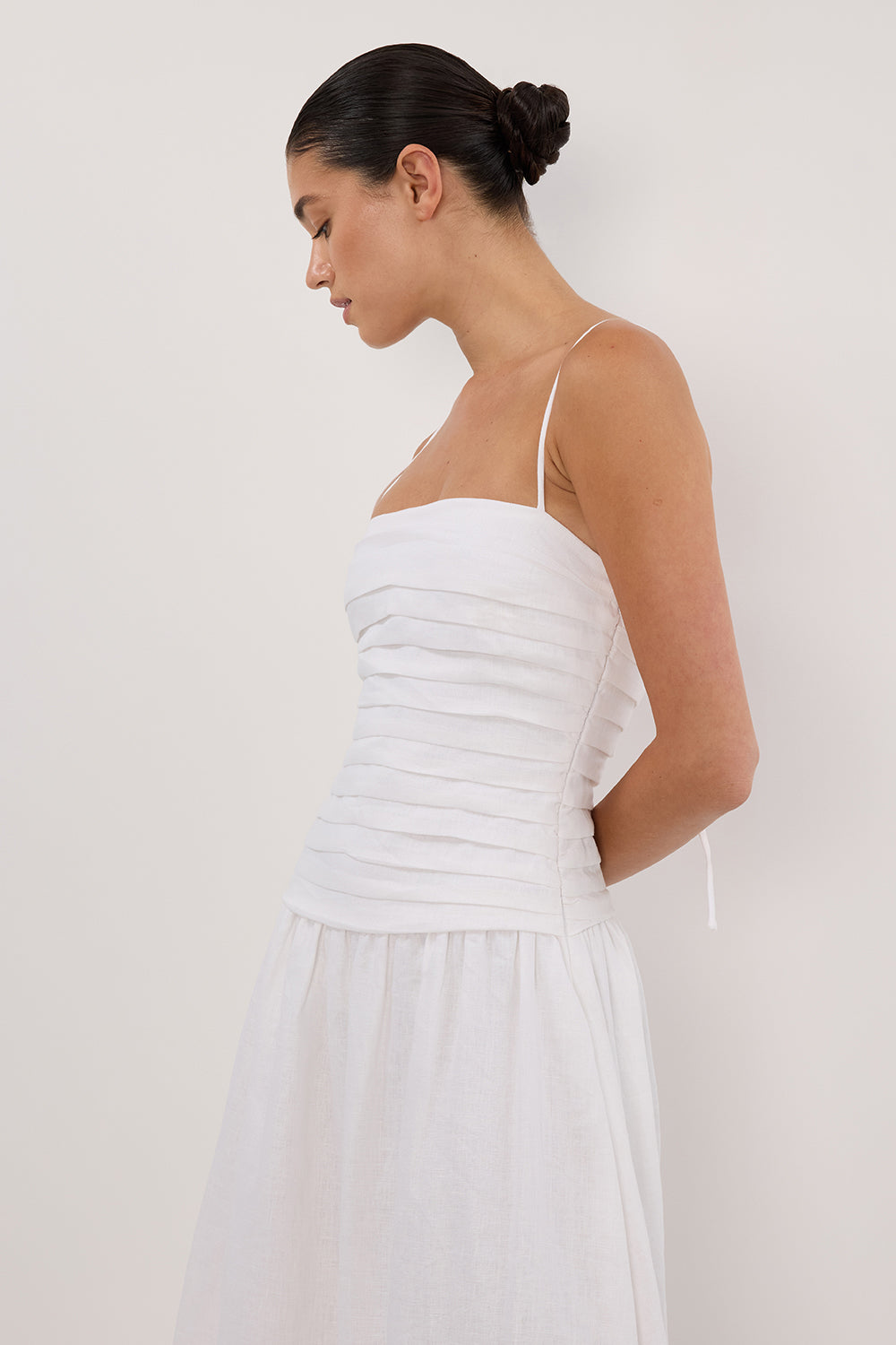 REECE WHITE LINEN MIDI DRESS  DISSH