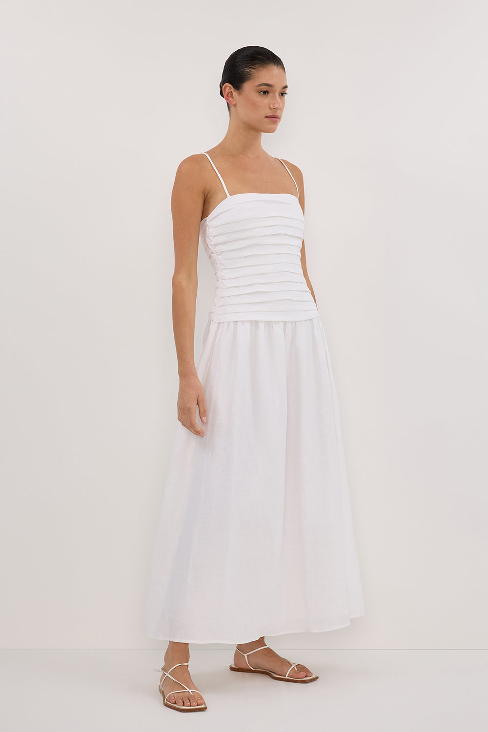 REECE WHITE LINEN MIDI DRESS – DISSH
