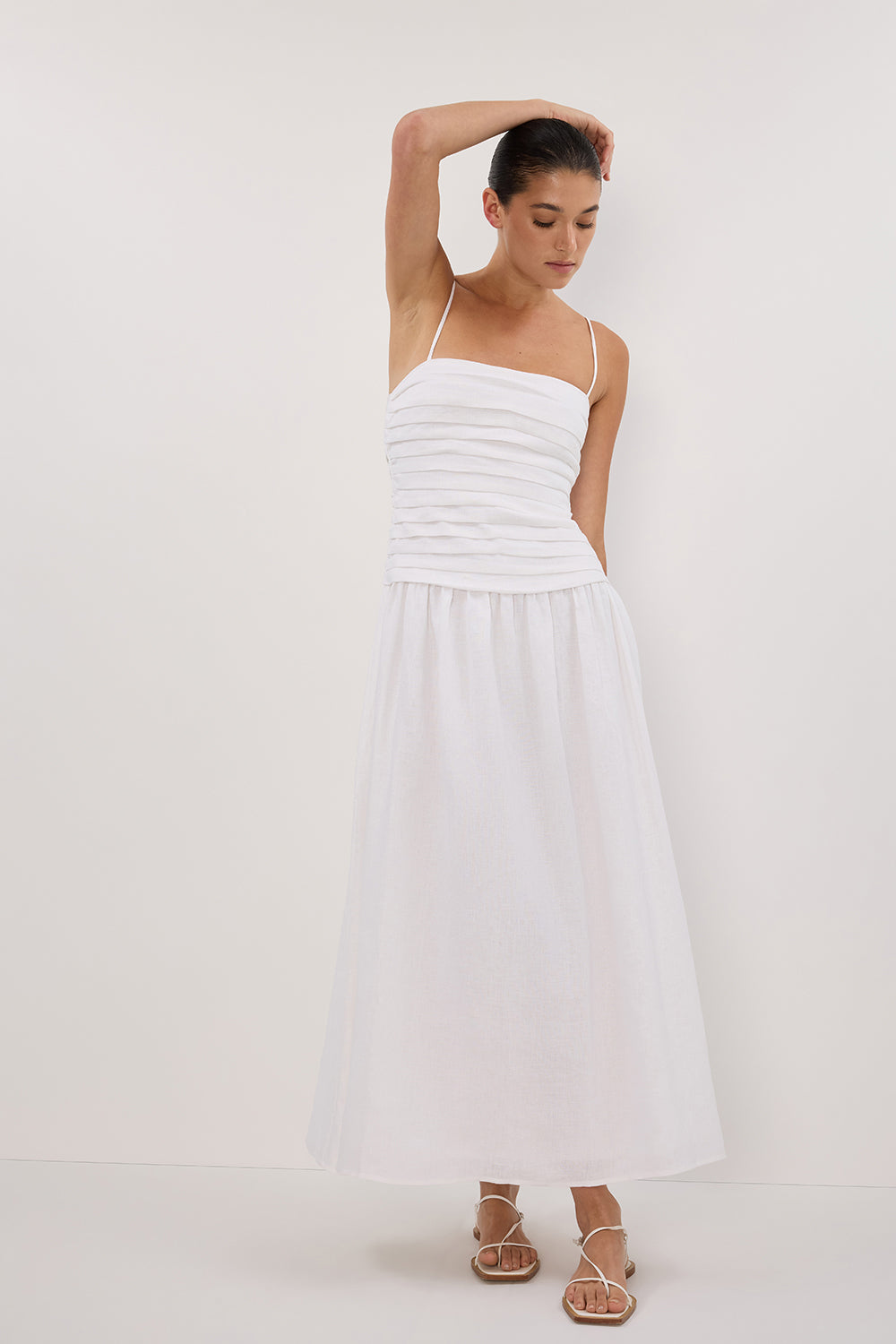 REECE WHITE LINEN MIDI DRESS – DISSH