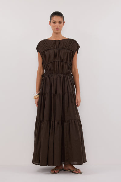 chinese dress ladies Rossana Linen Maxi Dress Chocolate – VRG GRL main image 0