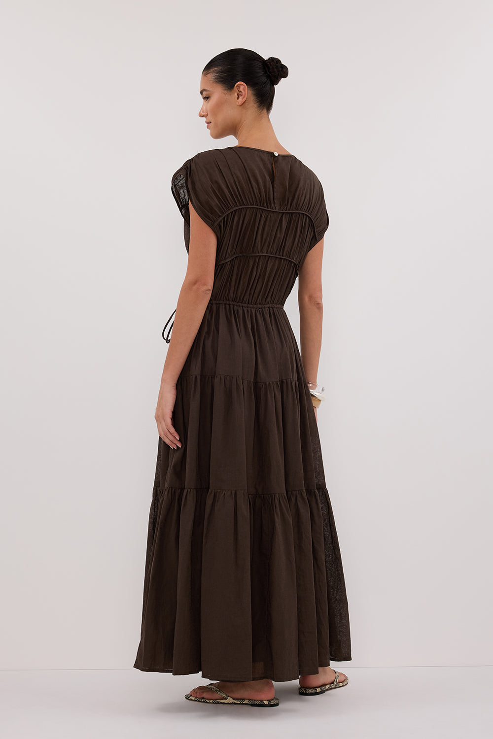 FLYNN BITTER CHOC LINEN BLEND DRESS  DISSH