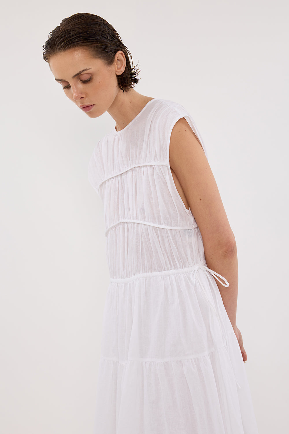 Flynn Linen Blend Midi Dress in White by Dissh Flynn Linen Blend Midi Dress in White by Dissh