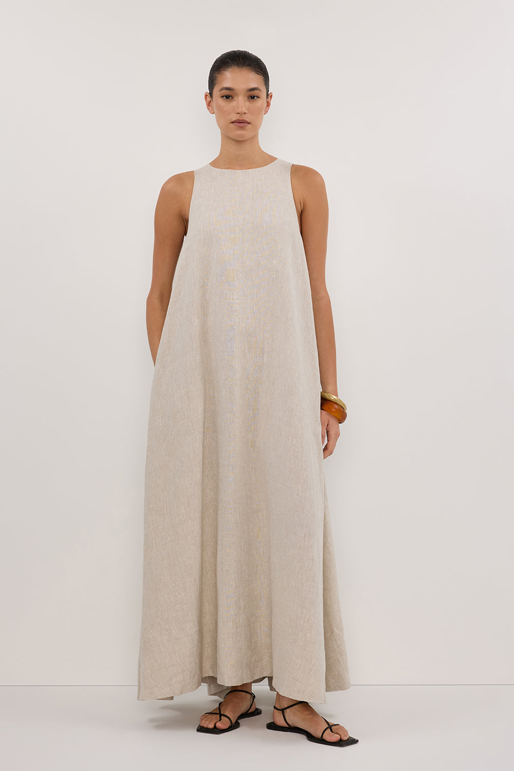 ISABELLE NATURAL LINEN MIDI DRESS