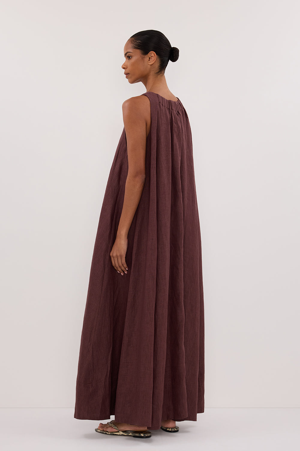 ISABELLE WALNUT LINEN MIDI DRESS