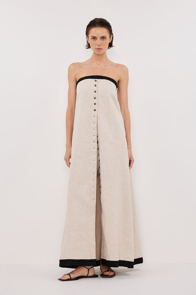 Stas wearing EBONY NATURAL STRAPLESS MIDI DRESS