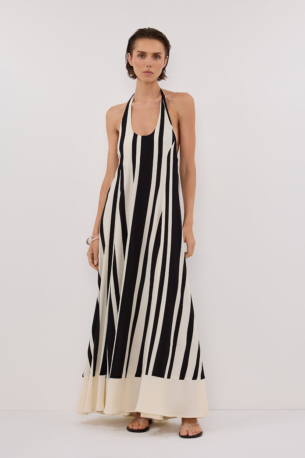BEAU BLACK STRIPE HALTER MIDI DRESS – DISSH