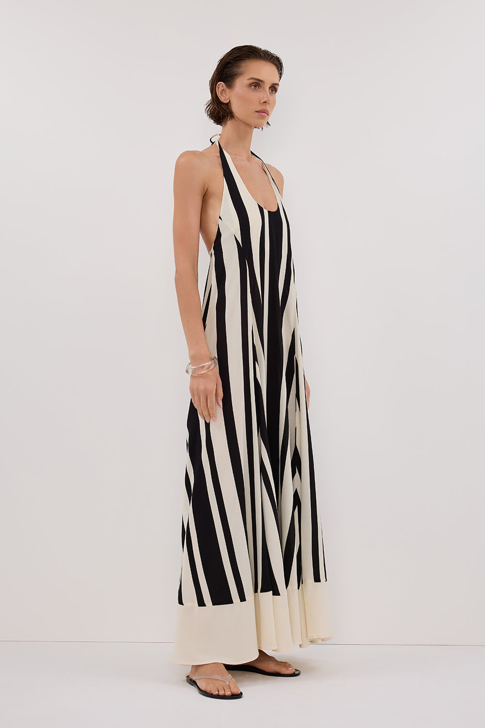 BEAU BLACK STRIPE HALTER MIDI DRESS DISSH BEAU BLACK STRIPE HALTER MIDI DRESS DISSH