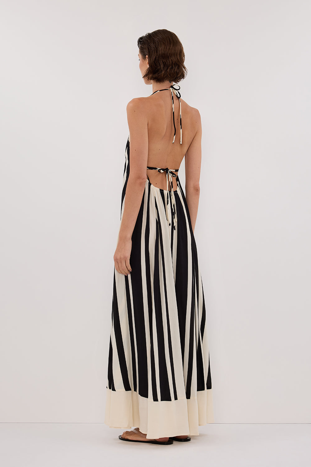 BEAU BLACK STRIPE HALTER MIDI DRESS DISSH BEAU BLACK STRIPE HALTER MIDI DRESS DISSH