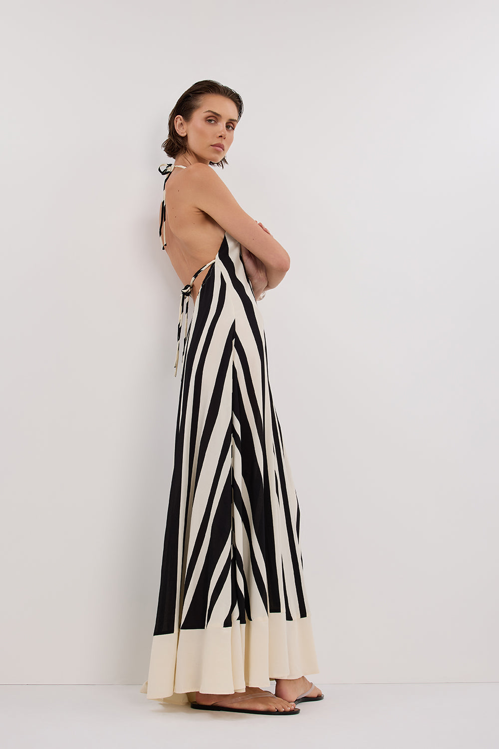 BEAU BLACK STRIPE HALTER MIDI DRESS DISSH BEAU BLACK STRIPE HALTER MIDI DRESS DISSH