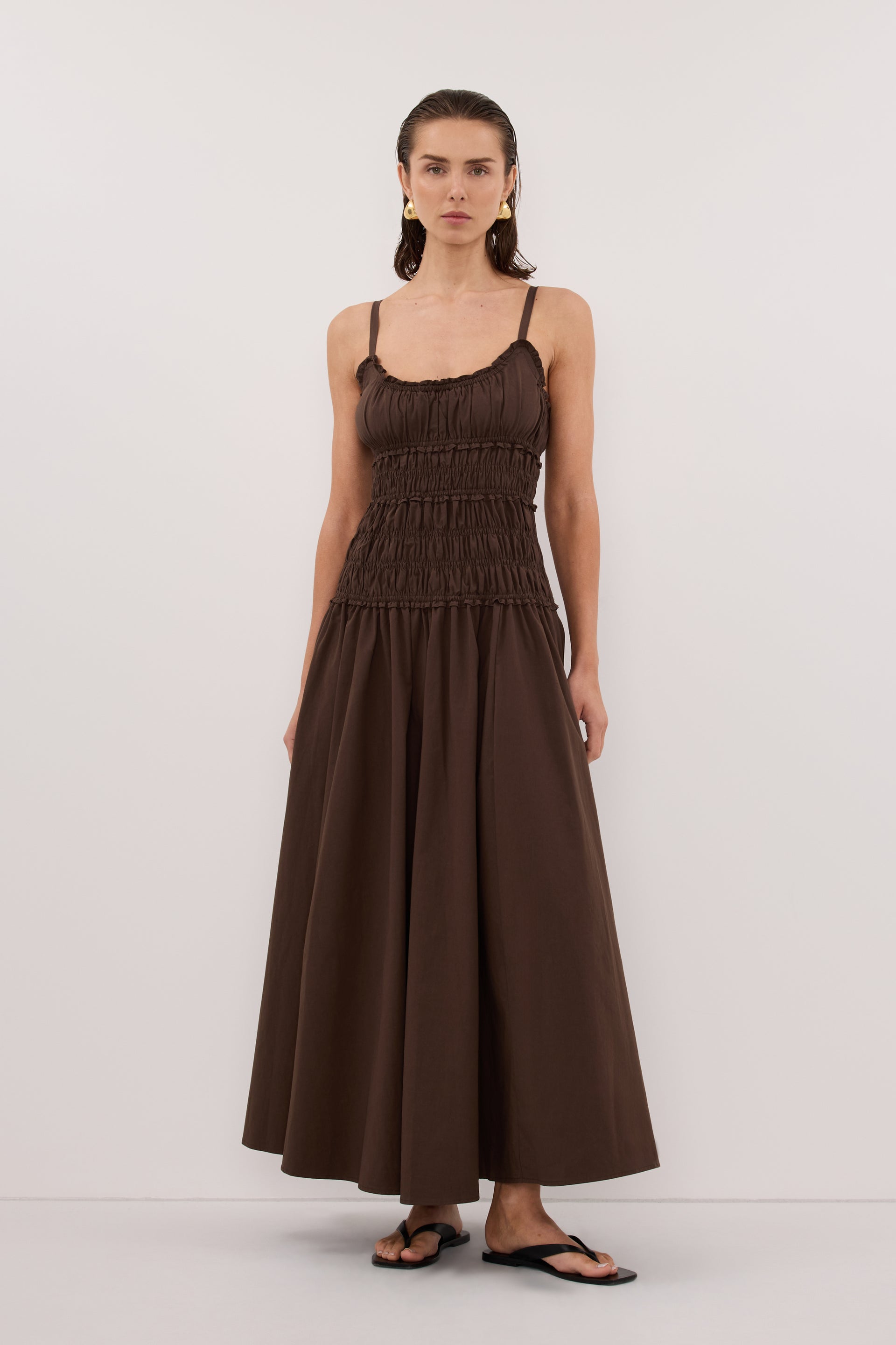 TOBY BITTER CHOC COTTON MIDI DRESS – DISSH