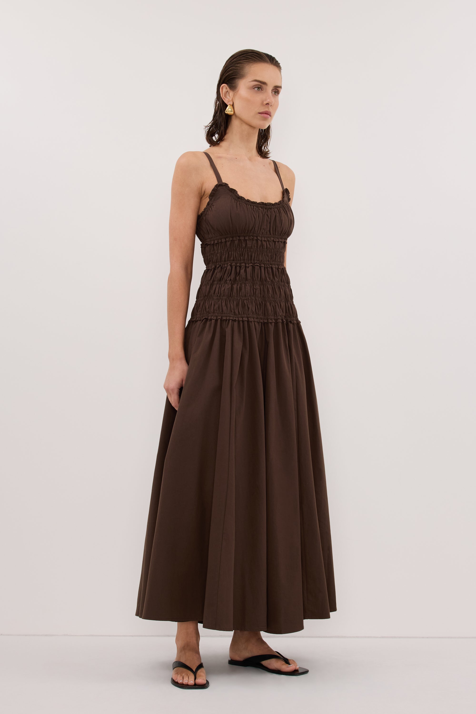 TOBY BITTER CHOC COTTON MIDI DRESS – DISSH