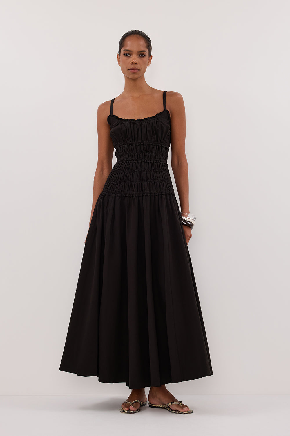 TOBY BLACK COTTON MIDI DRESS