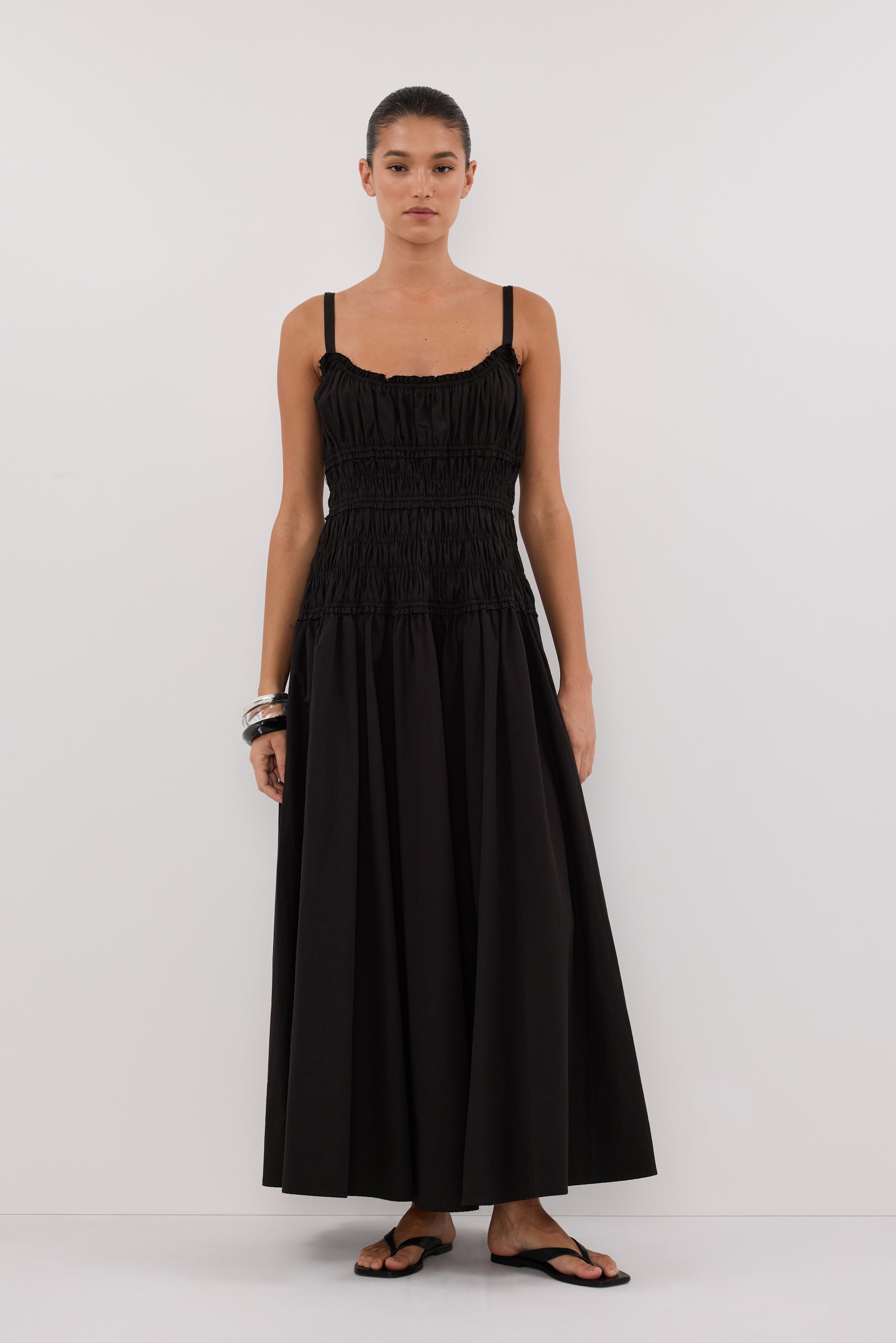 TOBY BLACK COTTON MIDI DRESS