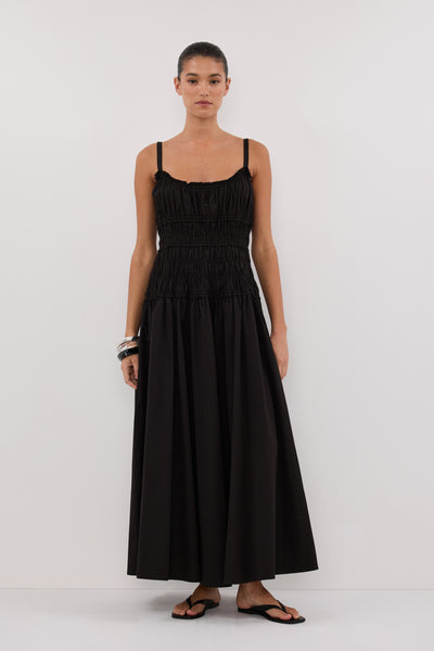 TOBY BLACK COTTON MIDI DRESS - 2 / BLACK TOBY BLACK COTTON MIDI DRESS - 2 / BLACK