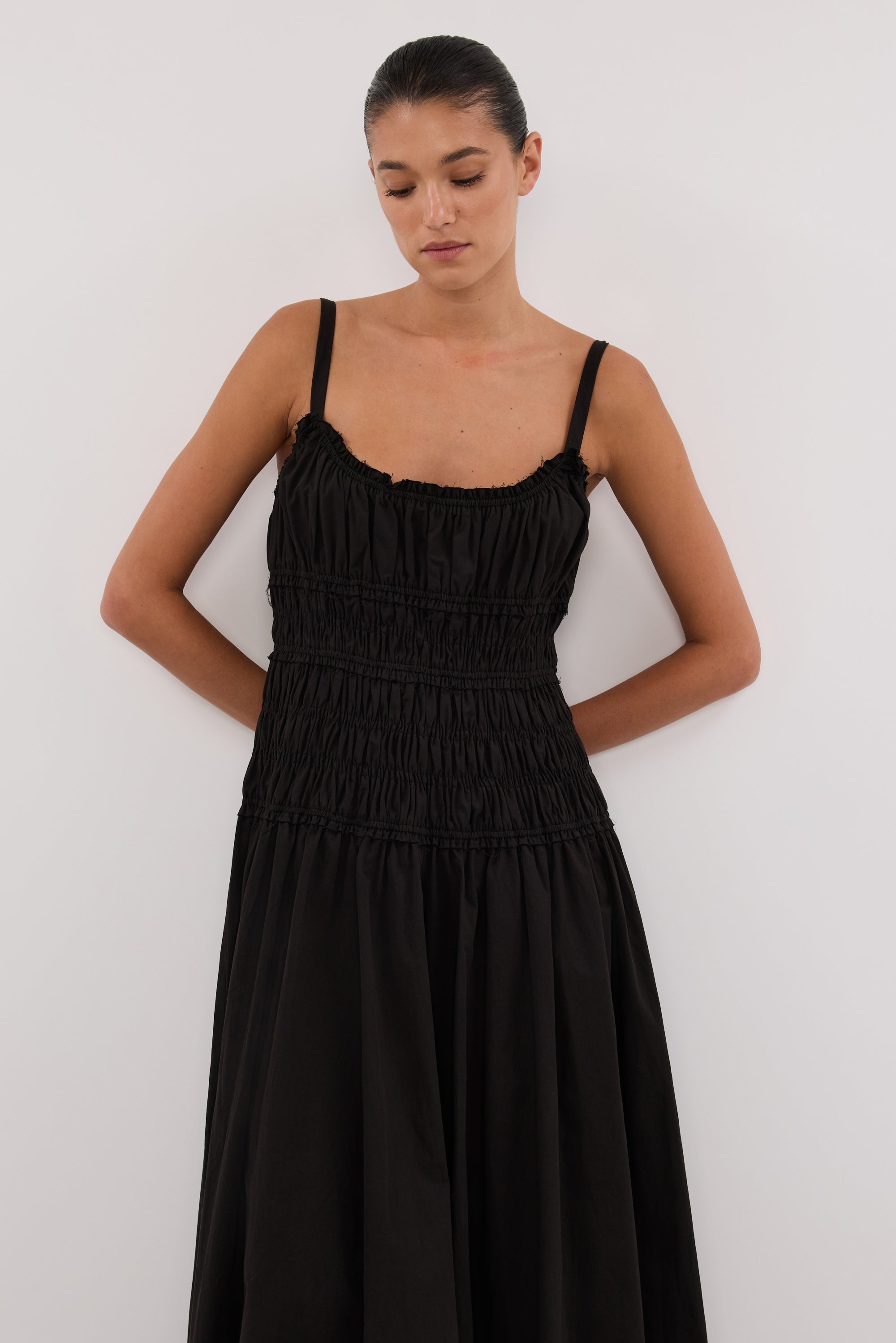 TOBY BLACK COTTON MIDI DRESS