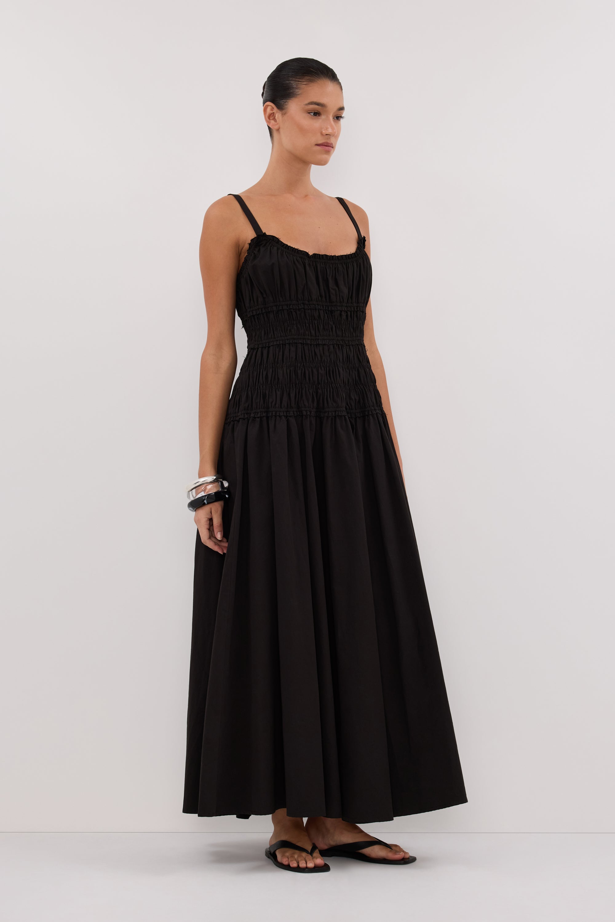TOBY BLACK COTTON MIDI DRESS