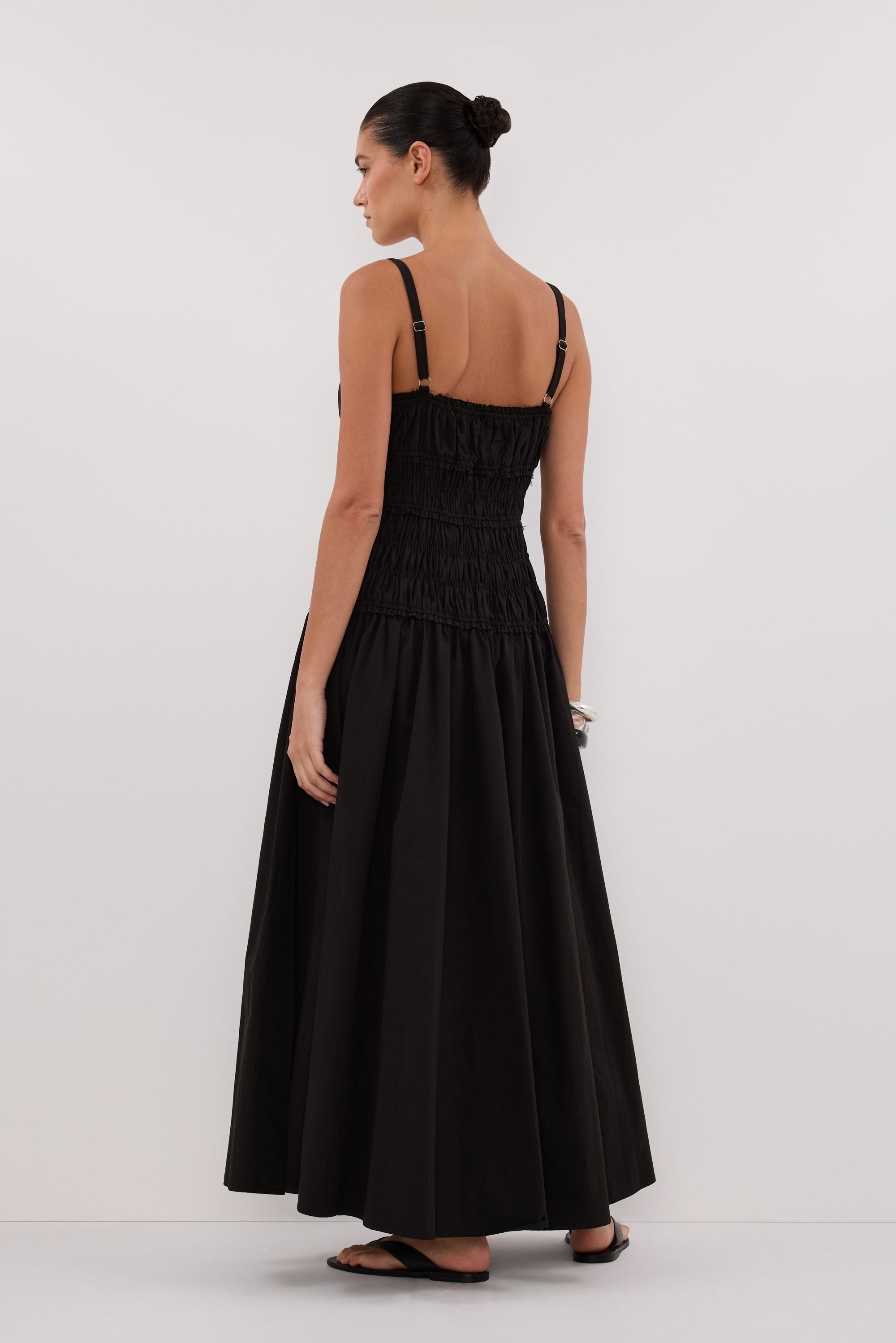 TOBY BLACK COTTON MIDI DRESS - 2 / BLACK TOBY BLACK COTTON MIDI DRESS - 2 / BLACK