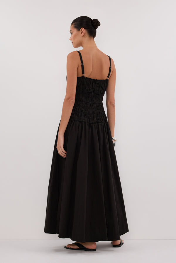 TOBY BLACK COTTON MIDI DRESS
