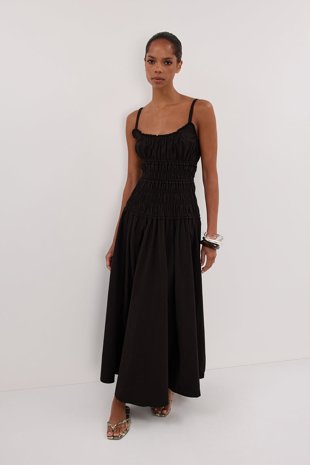 TOBY BLACK COTTON MIDI DRESS