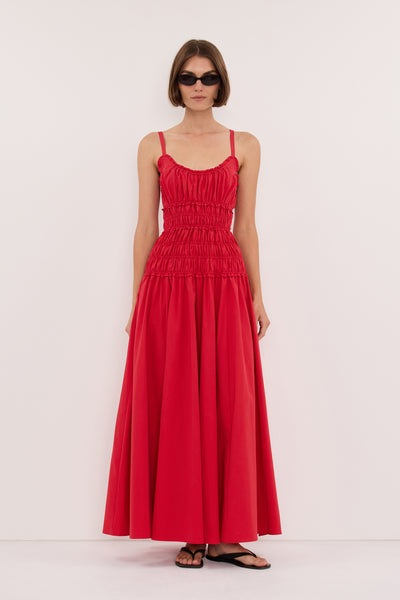 Lilly wearing TOBY RED COTTON MIDI DRESS