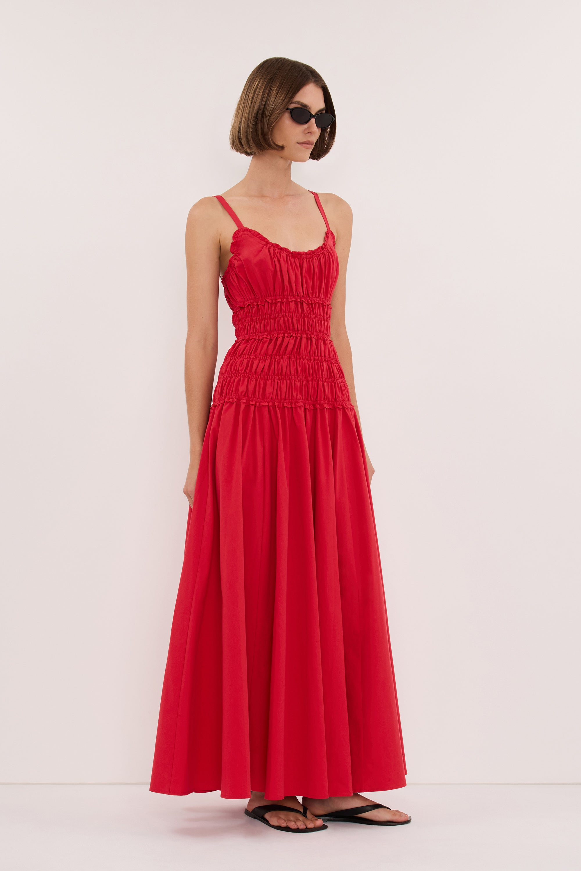 TOBY RED COTTON MIDI DRESS