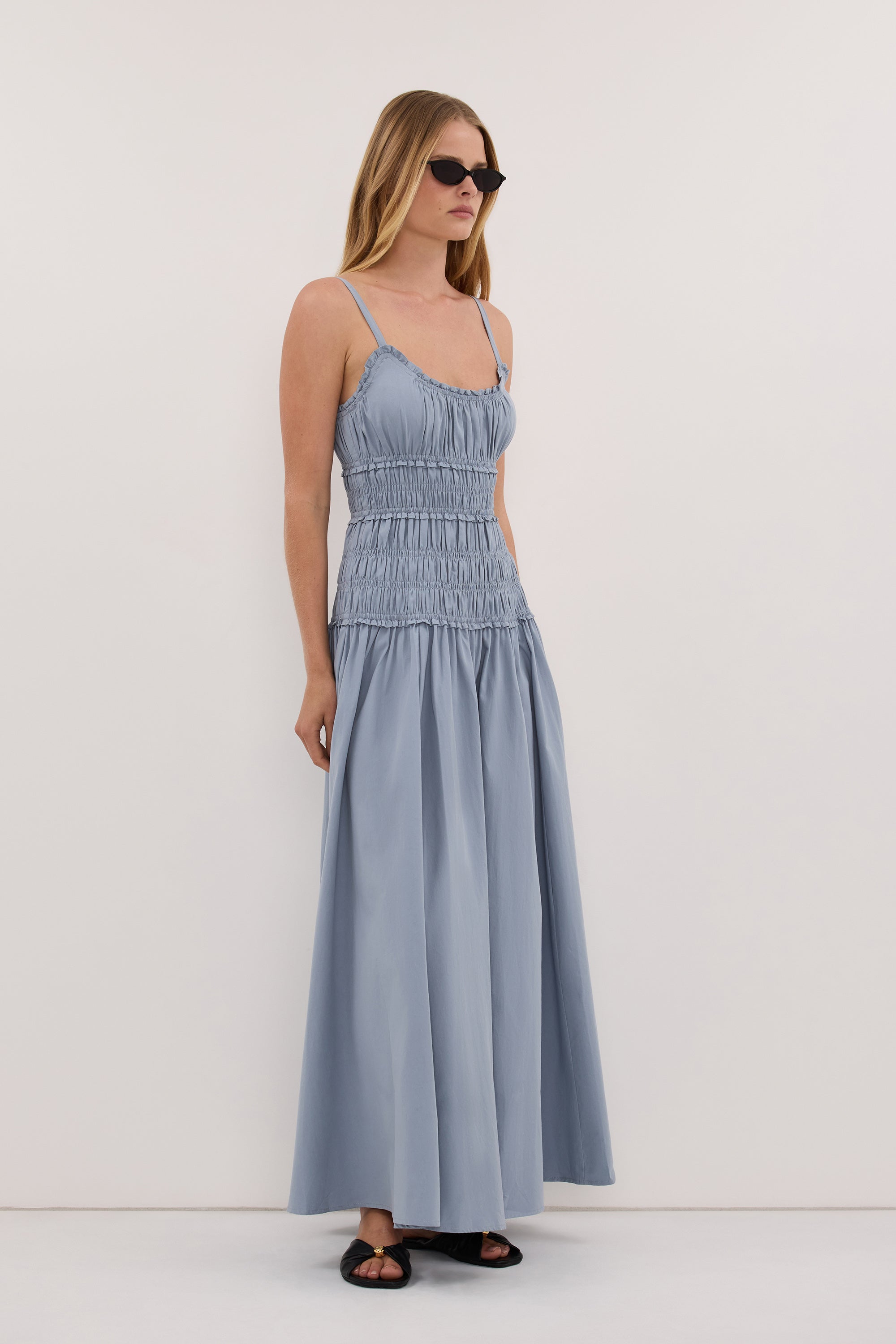 TOBY SLATE COTTON MIDI DRESS