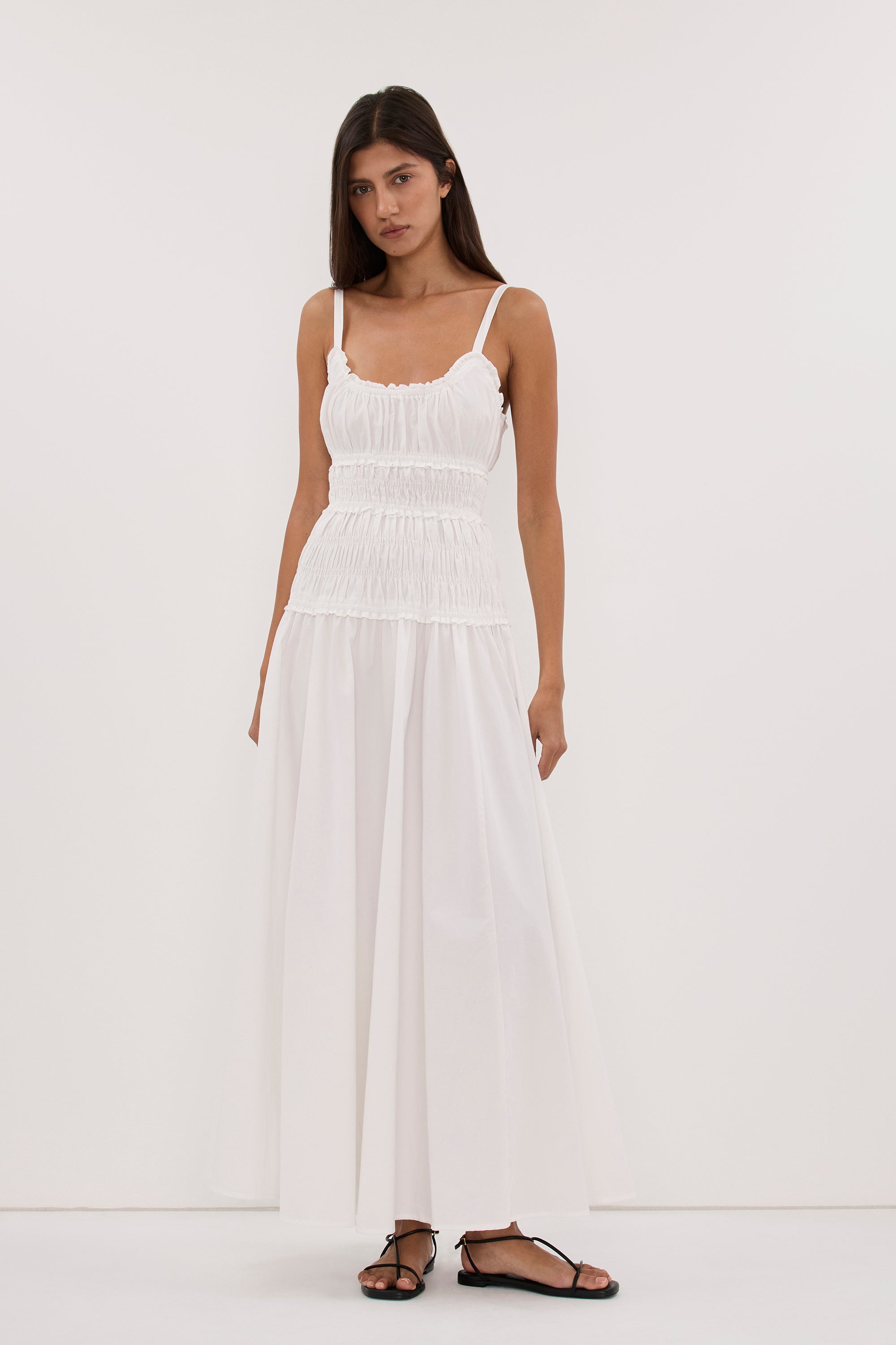 Toby Cotton Sleeveless Midi Dress in White By DISSH