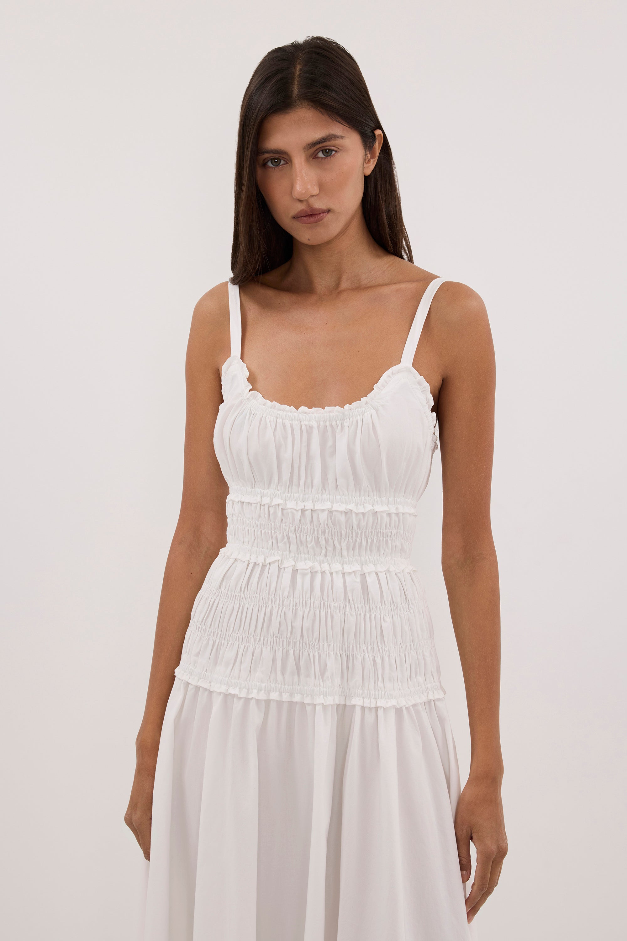 Toby Cotton Sleeveless Midi Dress in White By DISSH