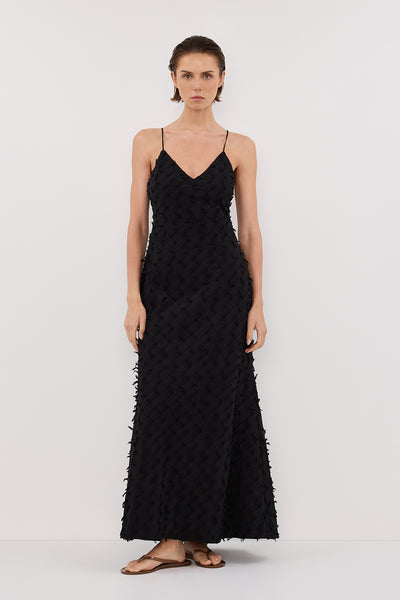 Stas wearing PALOMA BLACK BIAS SLIP MIDI DRESS