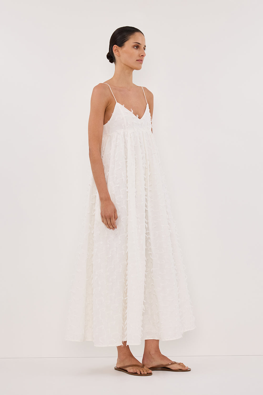 PALOMA WHITE BABYDOLL MIDI DRESS