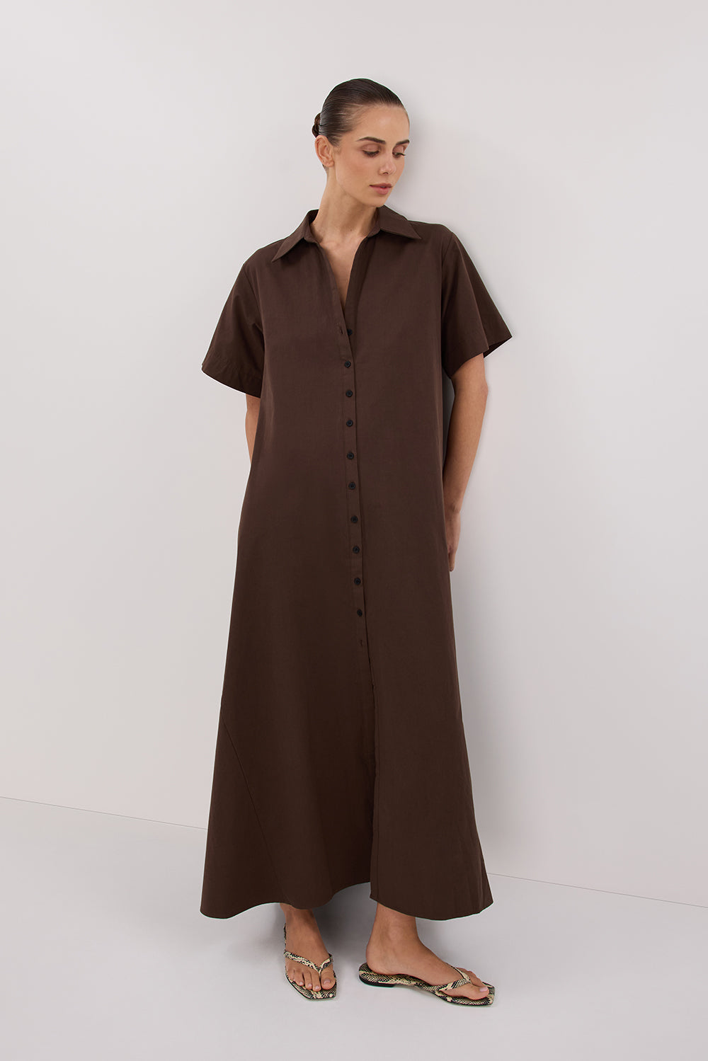 VIOLET BITTER CHOC SHIRT MIDI DRESS