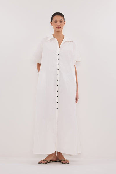 Aude wearing VIOLET WHITE SHIRT MIDI DRESS