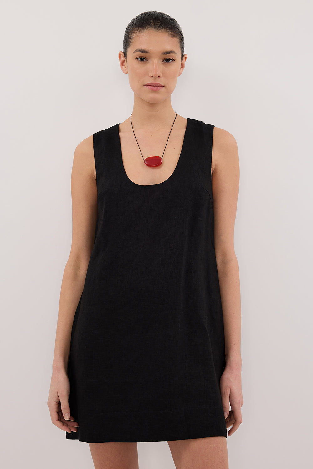 LOTUS BLACK LINEN MINI DRESS