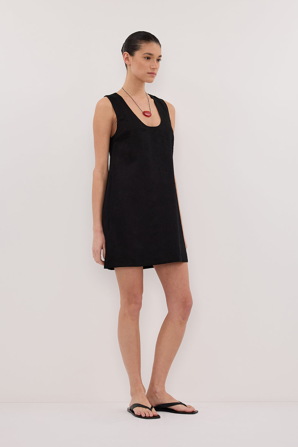 LOTUS BLACK LINEN MINI DRESS