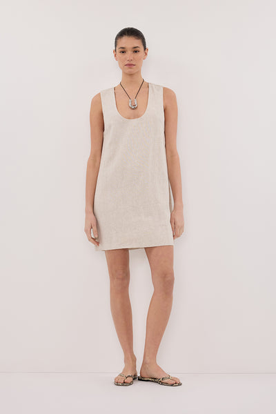 Aude wearing LOTUS NATURAL LINEN MINI DRESS