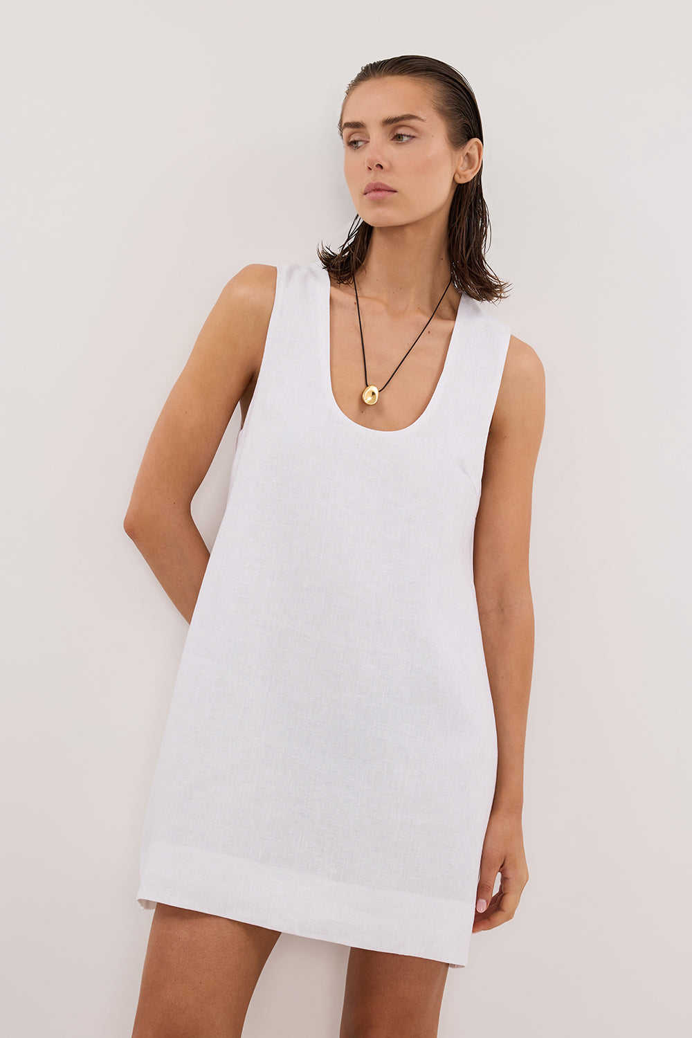 LOTUS WHITE LINEN MINI DRESS DISSH LOTUS WHITE LINEN MINI DRESS DISSH