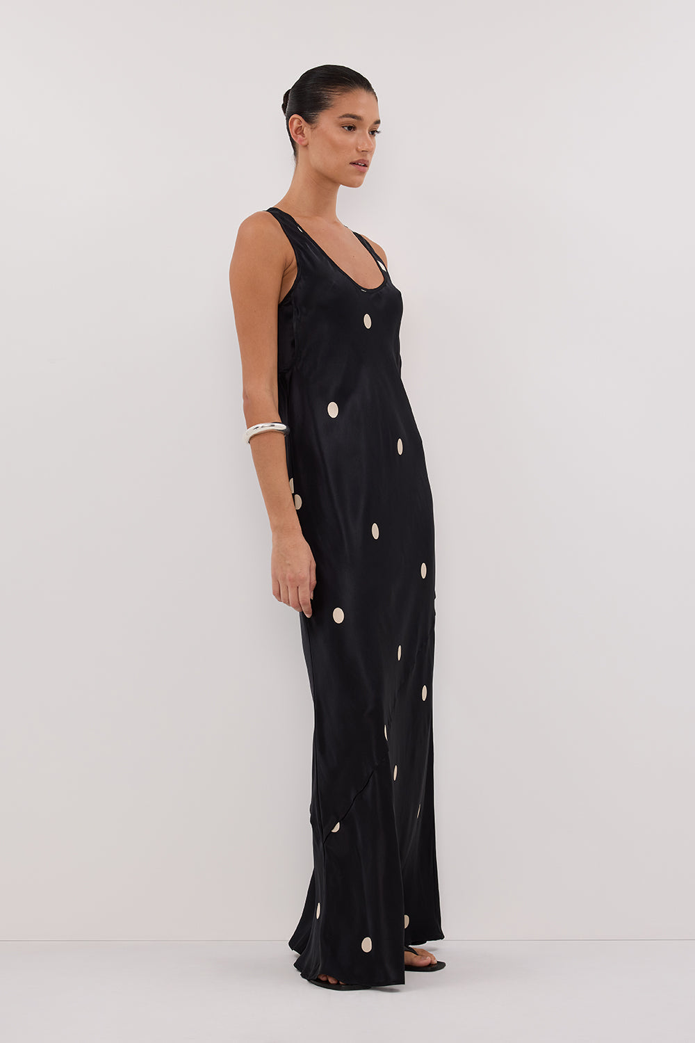 LAURA BLACK SPOT SILK MAXI DRESS
