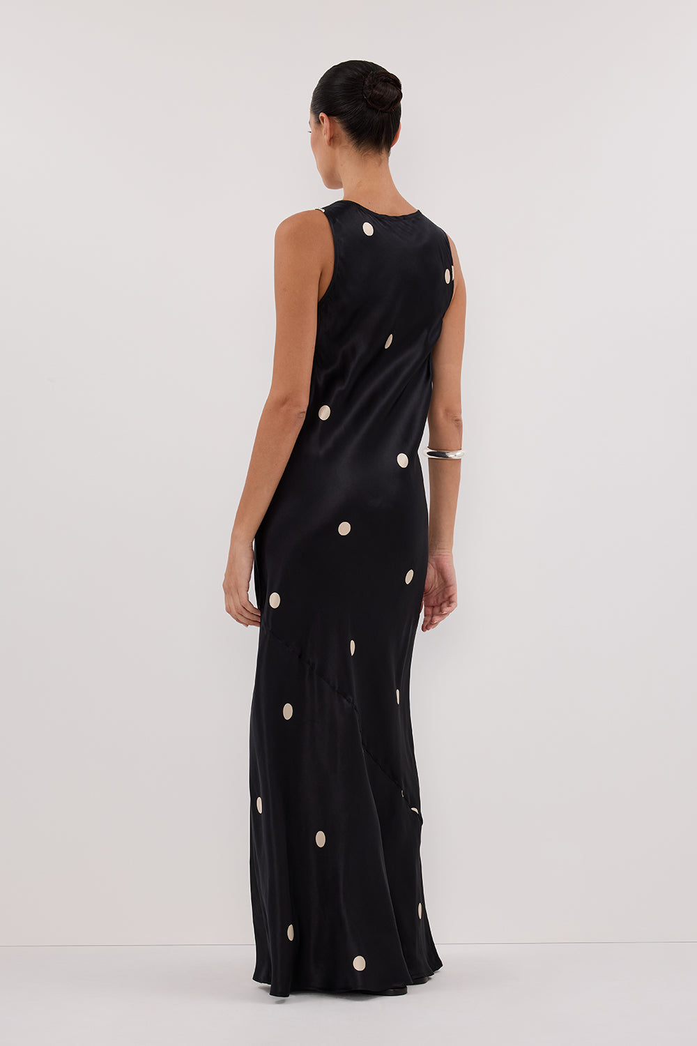 LAURA BLACK SPOT SILK MAXI DRESS