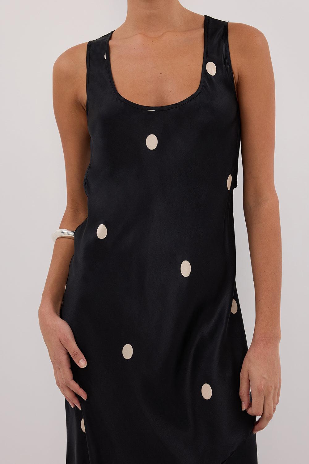 LAURA BLACK SPOT SILK MAXI DRESS