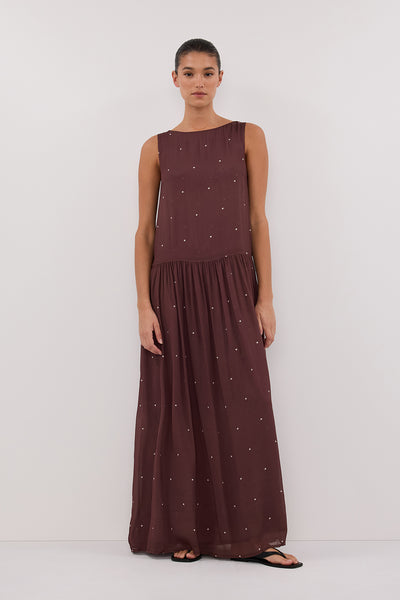 Aude wearing MELROSE WALNUT MIDI DRESS
