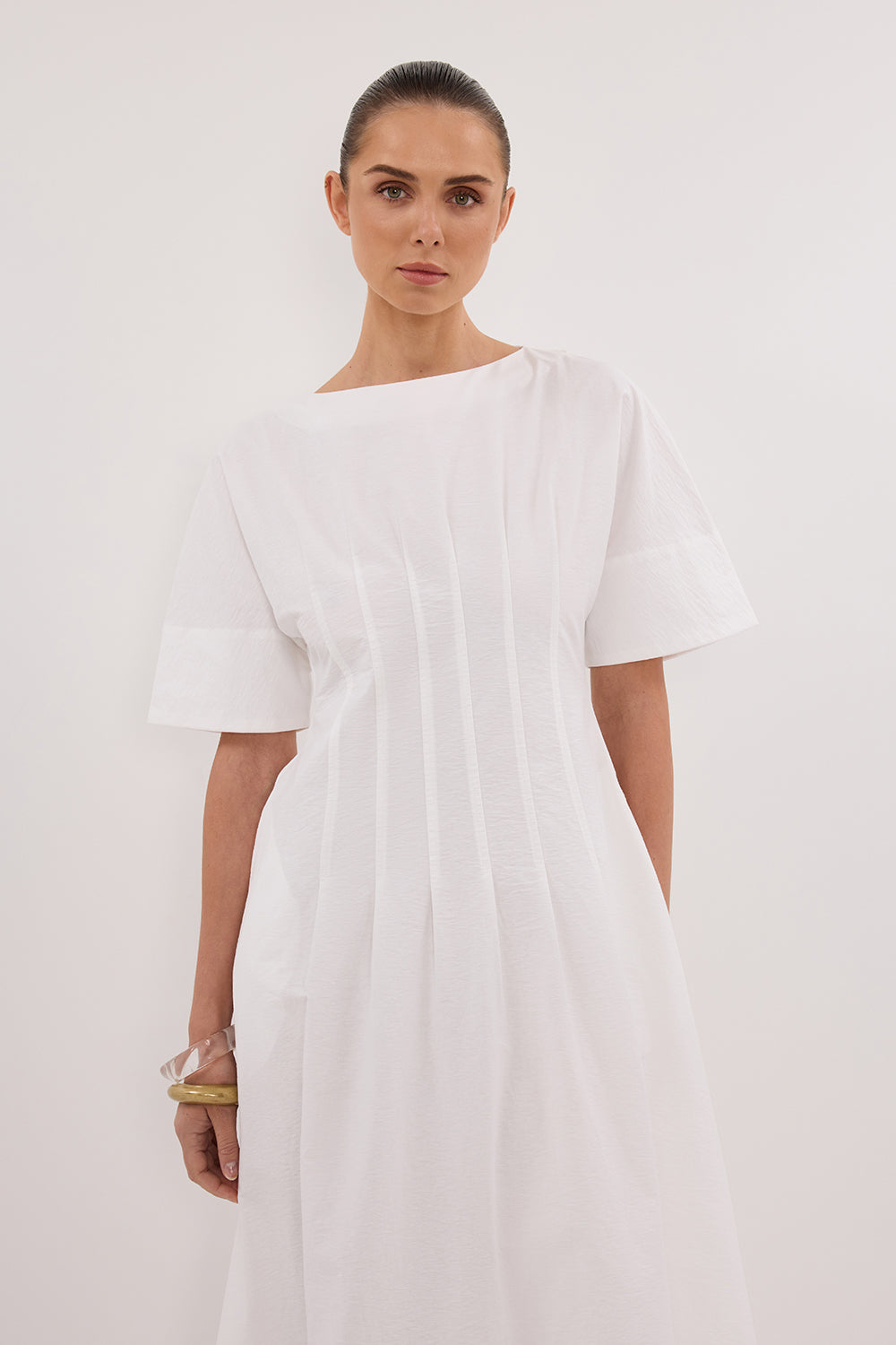 DAPHNE WHITE SLEEVED MIDI DRESS